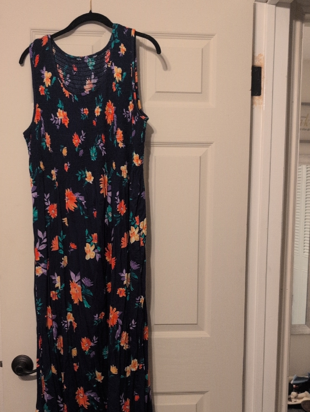 croft & barrow Navy Floral Sleeveless Maxi Dress with Orange & Purple Blooms